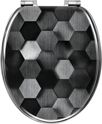 Toiletbril met softclose O-vorm MDF honingraatmotief | Grijs