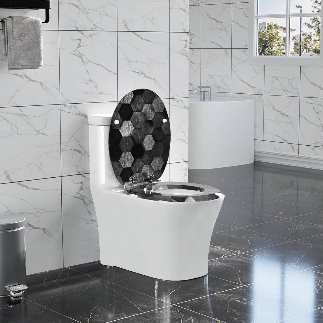 WC-Sitz mit Absenkautomatik O-Form MDF Wabenmuster | Grau