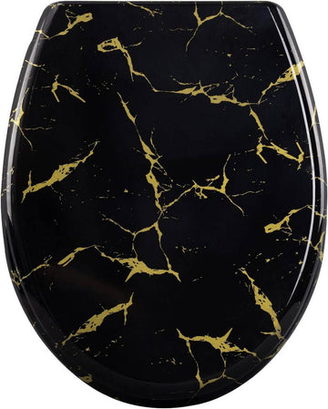 Toiletbril met softclose, zwart met gouden glitters | Zwart met gouden glitters