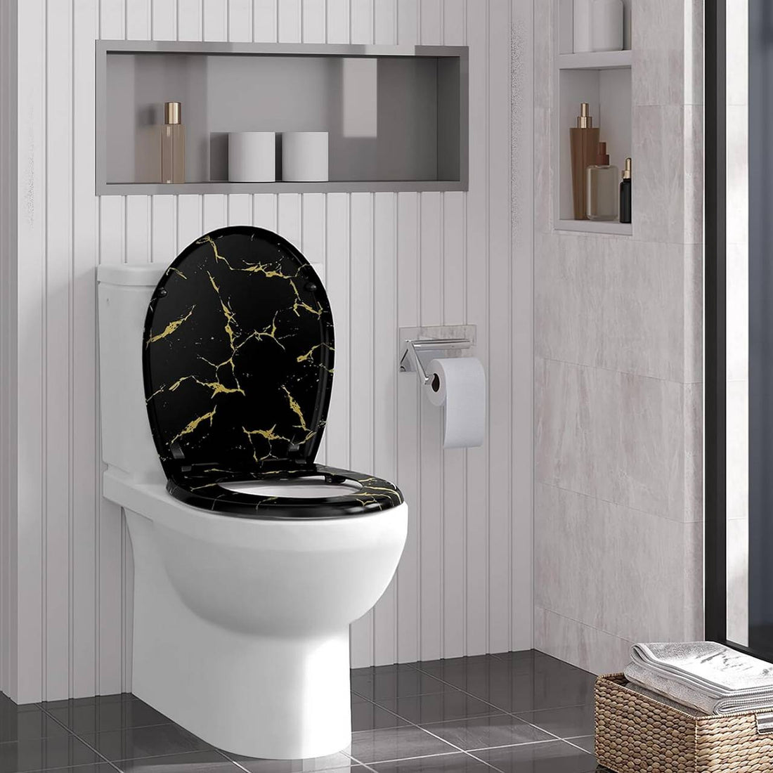 WC-Sitz mit Absenkautomatik, schwarz mit goldenem Glitzer | Schwarz mit goldenem Glitzer