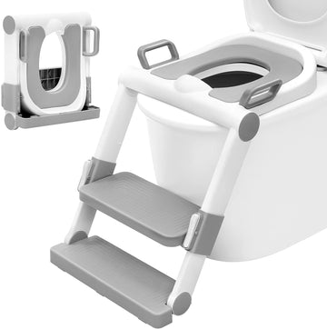 Opvouwbare toilettrainer voor kinderen met trapje | Wit + grijs