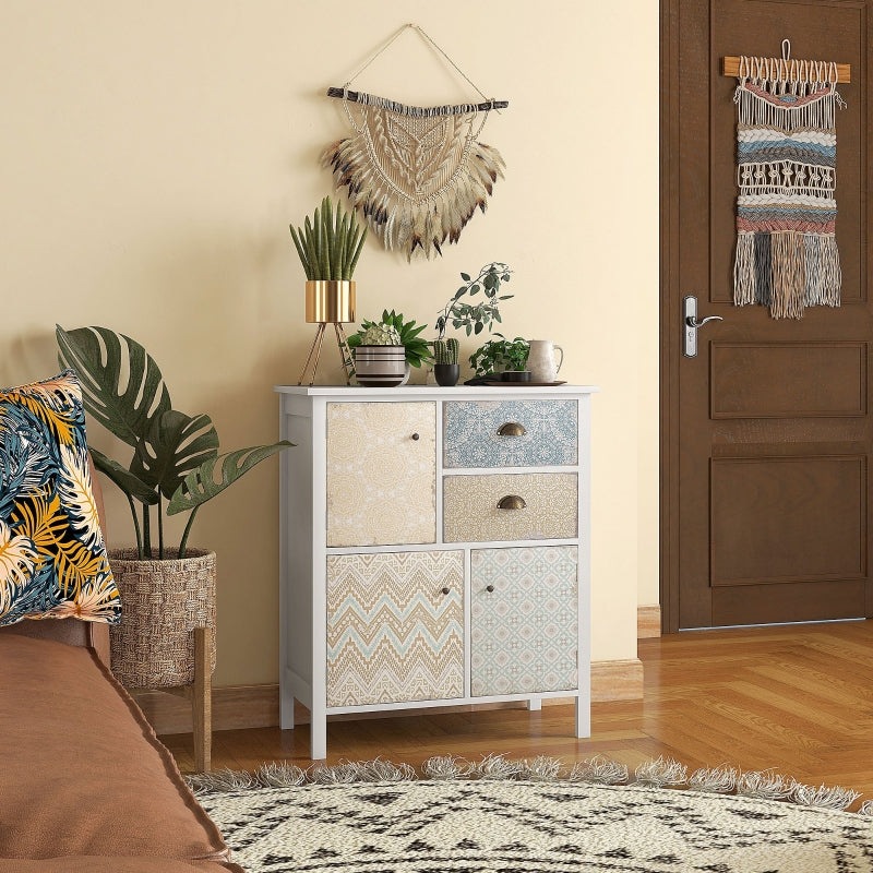Shabby chic dressoir - Ladekast met 2 laden en 3 vakken | Kleur: Wit | Afmetingen: 68x34x80 cm