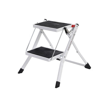 Opvouwbare stalen trap, 2 treden, wit-zwart, 50 x 3,5 x 55,5 cm