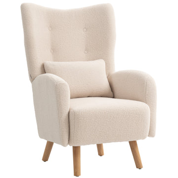 Oorfauteuil met pluchebekleding en lendenkussen | Kleur: Beige | Afmetingen: 77x72x106 cm