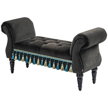 Vintage bank - Gestoffeerde fluwelen zitbank | Kleur: Zwart | Afmetingen: 117x40x58 cm