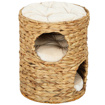 Kattenkrabton met 2 grotten, ligkussen en kattenbed | Kleur: Bruin | Afmetingen: 40x40x50 cm