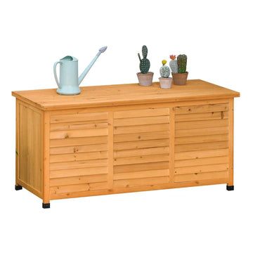 Houten tuinkast met werkblad en planken | Kleur: Geel | Afmetingen: 127x56x60 cm