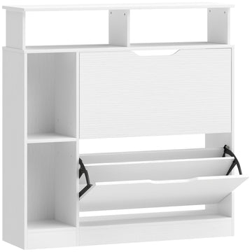 Schoenenkast met 2 kleppen en open vak | Kleur: Wit | Afmetingen: 89x25x92 cm