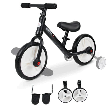 2-in-1 loopfiets met pedalen en zijwieltjes | Kleur: Zwart | Afmetingen: 36x85x54 cm