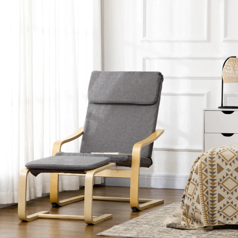 Sessel mit Hocker - Leinenoptik | Farbe: Grau + Natur | Abmessungen: 66,5x80x99 cm