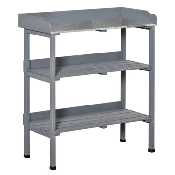 Plantentafel van hout met 2 planken | Kleur: Grijs | Afmetingen: 76x37x89 cm