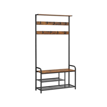 Kapstok met schoenenrek en haken, vintage bruin-zwart, 85 x 30 x 180,5 cm