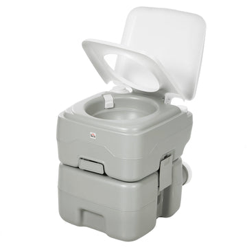 Draagbare campingtoilette 20 L met spoeltank | Kleur: Grijs | Afmetingen: 36,5x41,5x42 cm