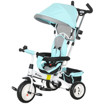 6-in-1 kinderdriewieler met duwstang | Kleur: Wit/blauw | Afmetingen: 50x95x106 cm