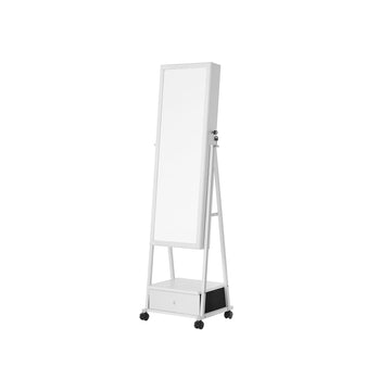 Sieradenkast wit met spiegel, MDF, meerdere vakken, 41,5 x 37 x 152,5 cm