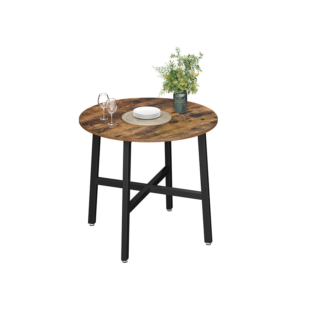 Ronde keukentafel - eettafel - bruin-zwart - compact & stevig - spaanplaat & staal - Ø 80 x 75 cm