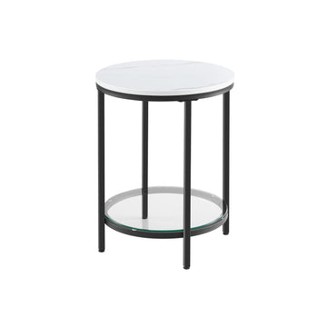 Bijzettafel 2 niveaus - wit marmerlook - zwart frame - 45 x 55 cm