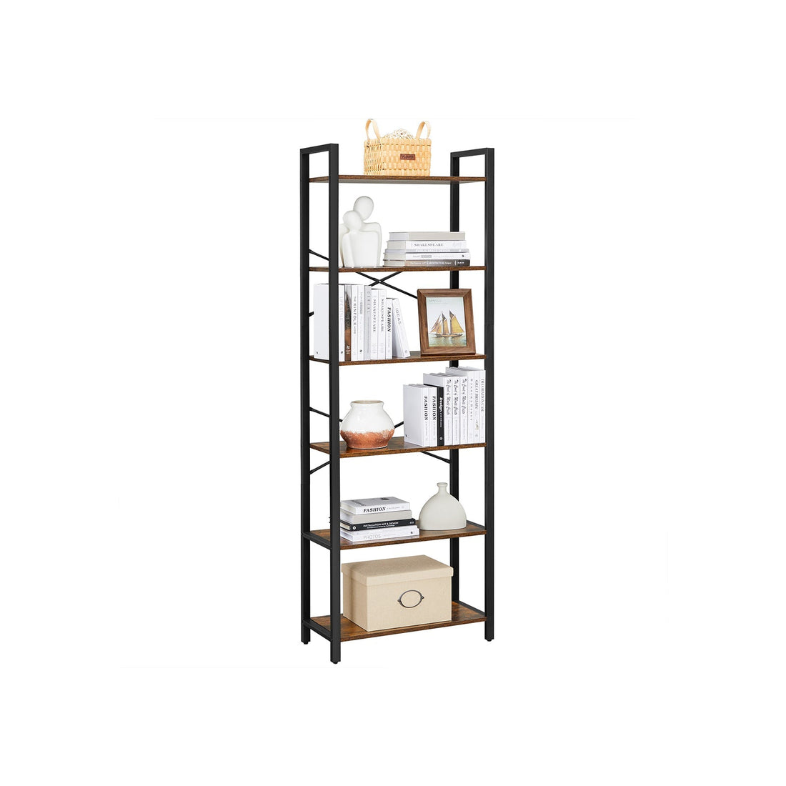 Vintage brunsvart bokhylla - 66 x 30 x 186 cm - tippskydd