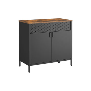 Vintage bruin-zwarte opbergkast - staal en spaanplaat - 80 x 40 x 76 cm