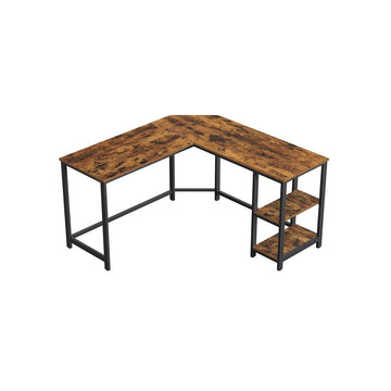 Hoekbureau L-vormig met 2 planken, industrieel, vintage bruin-zwart, 138 x 138 x 75 cm