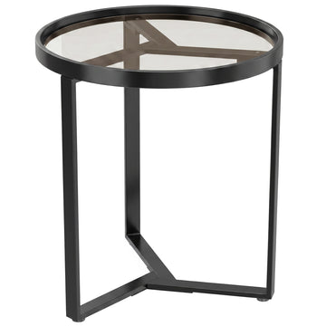 Ronde bijzettafel met glazen blad en metalen frame | Kleur: Zwart | Afmetingen: 45x45x50 cm
