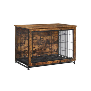 Vintage bruine hondenbench - spaanplaat en staal - 98 x 65 x 68 cm