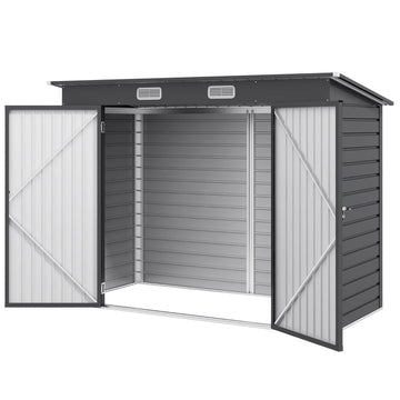 Metalen tuinschuur - Tuinkast | Kleur: Grijs | Afmetingen: 121x249x166/183 cm