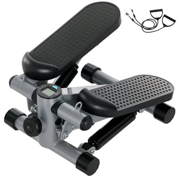 2-in-1 mini-stepper met lcd-display | Kleur: Grijs, Zwart | Afmetingen: 30.5x41x18.5 cm