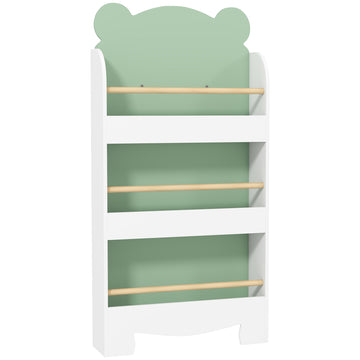 Kinderboekenrek met 3 niveaus en berenmotief | Kleur: Groen | Afmetingen: 55x15x110 cm