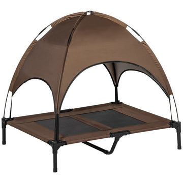Verhoogd hondenbed met luifel | Kleur: Koffie, zwart | Afmetingen: 76x92x90 cm