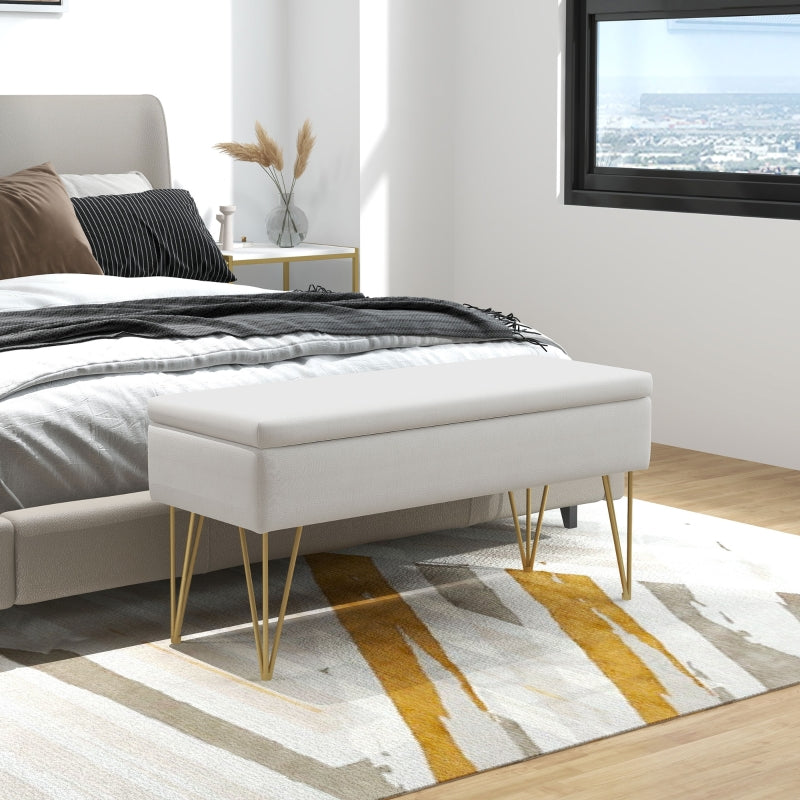 Opbergbank voor bed met opbergruimte | Kleur: Wit | Afmetingen: 40x100x49 cm