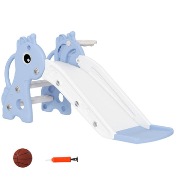 3-in-1 peuterglijbaan met basketbal - Giraf | Kleur: Blauw, Wit | Afmetingen: 51.5x106x52 cm