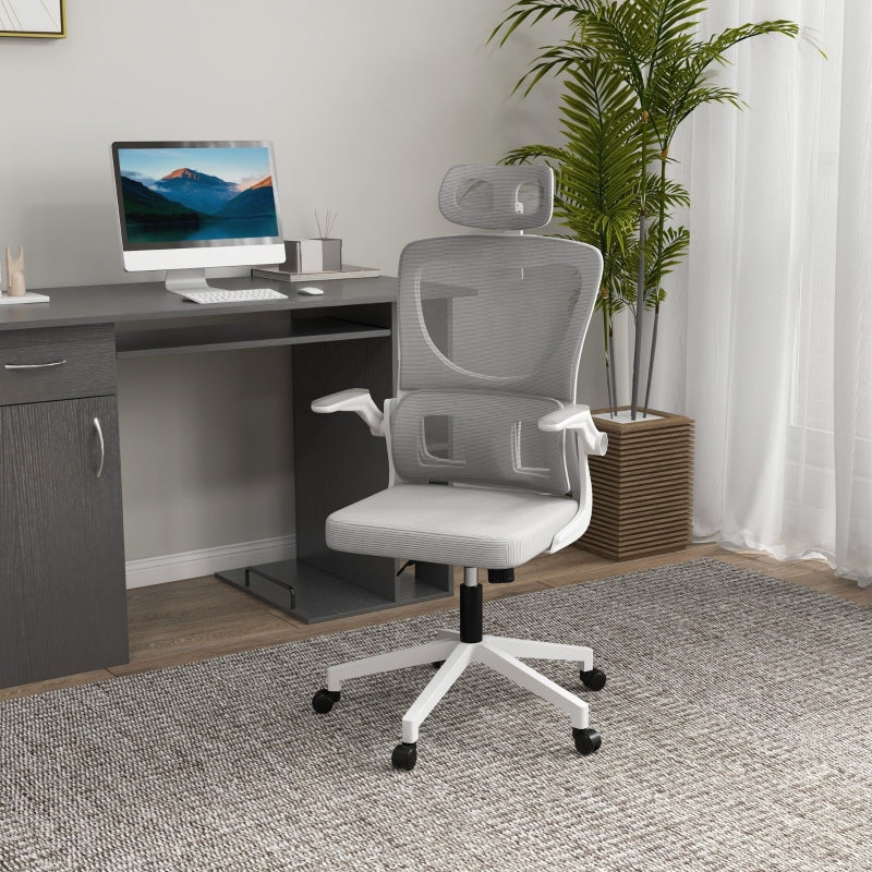 Vinsetto ergonomischer Bürostuhl mit Kopfstütze | Farbe: Grau | Maße: 59x60x114-122 cm