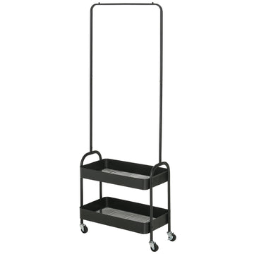 Metalen kledingrek met schoenenrek | Kleur: Zwart | Afmetingen: 31,5x56,5x152,5 cm