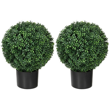 Kunstmatige buxusplanten met oranje potten - Set van 2 | Kleur: Groen