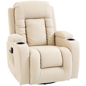 Massagestoel met lig-, warmte- en draaifunctie | Kleur: Crèmewit | Afmetingen: 82x99x103 cm