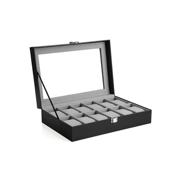 Horlogedoos met uitneembare kussens, display, zwart, 32 x 18,6 x 8,5 cm