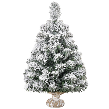 Mini kunstkerstboom 60 cm met sneeuweffect | Kleur: Groen+Wit | Afmetingen: 32x32x60 cm