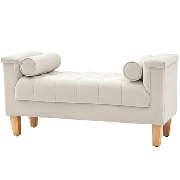 Vintage gestoffeerde bank - Chenille zitbank | Kleur: Wit | Afmetingen: 115x44x58 cm