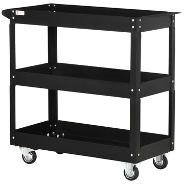 Werkplaatstrolley met 3 planken | Kleur: Zwart | Afmetingen: 35.3x83x76 cm