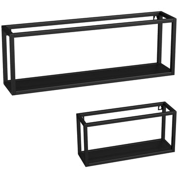 Stalen wandplanken set van 2 | Kleur: Zwart | Afmetingen: 60x12x21/40x12x19 cm