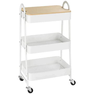 Keukentrolley met 3 manden en deksel | Kleur: Wit | Afmetingen: 31x45x79.4 cm