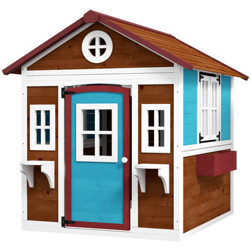 Houten speelhuis - Buitenspeelhuis | Kleur: Bruin, Blauw | Afmetingen: 114x126.4x135 cm