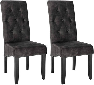 Set van 2 eetkamerstoelen hoge rugleuning massief hout fluweel | Donkergrijs | 47x42x107 cm
