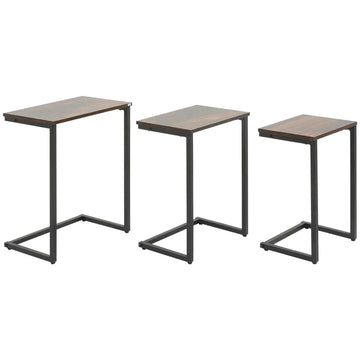 Nestingtafels - Set van 3 bijzettafels | Kleur: Rustiek bruin | Afmetingen: 30x45x60 cm
