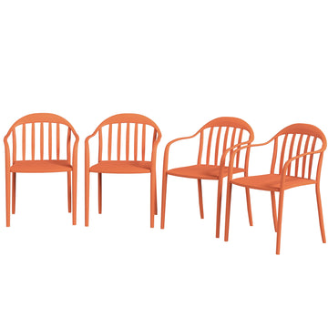 Set van 4 tuinstoelen - stapelbare kunststof stoelen | Kleur: Oranje | Afmetingen: 54x57x78 cm
