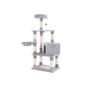 Kattenkrabpaal - Hoge toren - 2 holen - ruimtebesparend - lichtgrijs - 55 x 40 x 138 cm