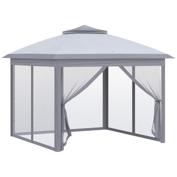 Opvouwbaar tuinpaviljoen met muskietennet | Kleur: Grijs | Afmetingen: 330x330x288 cm