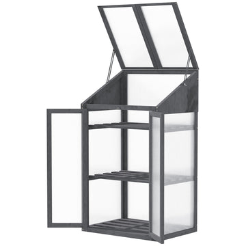 Mini-kas voor planten - Houten broeikas | Kleur: Grijs | Afmetingen: 50x70x120 cm