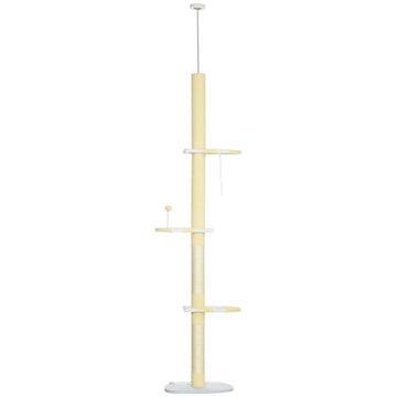 Kattenboom voor katten - Plafondhoge krabpaal | Kleur: Beige | Afmetingen: 34x47x220-260 cm